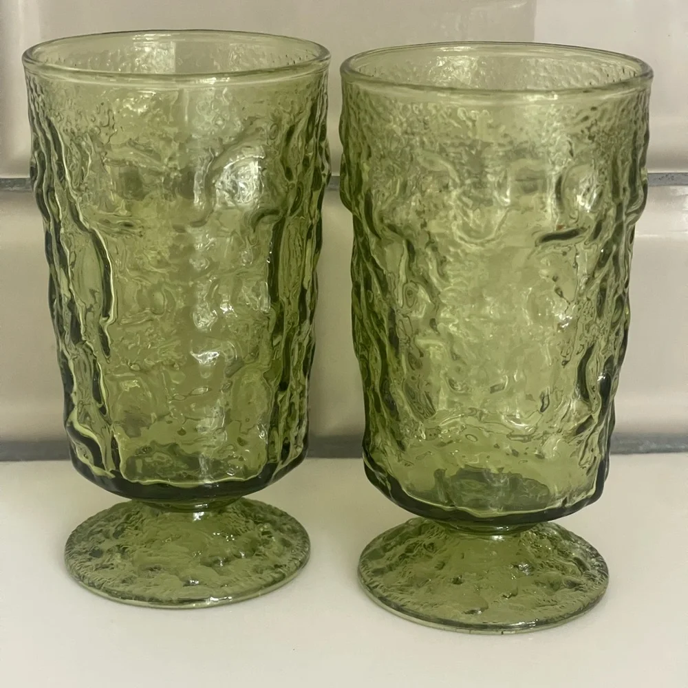 Set of 2 Anchor Hocking vintage Milano Green glassTumblers